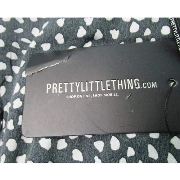 Pretty Little Thing Dalmation Print Dress Size 10 Wrap Long Sleeve Wrap Tea Belt - Picture 8 of 9